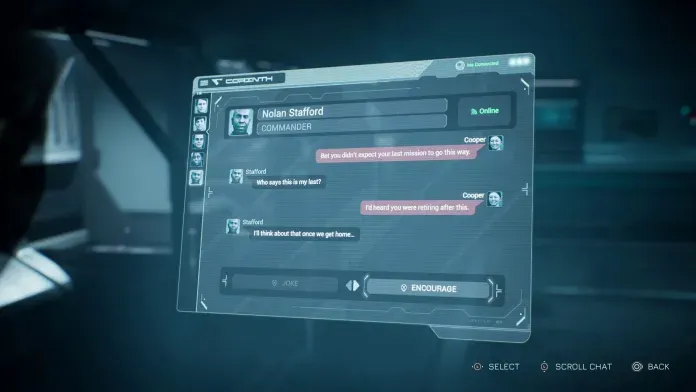 The in-game Messenger System, with controller button glyphs along the bottom of the screen.
