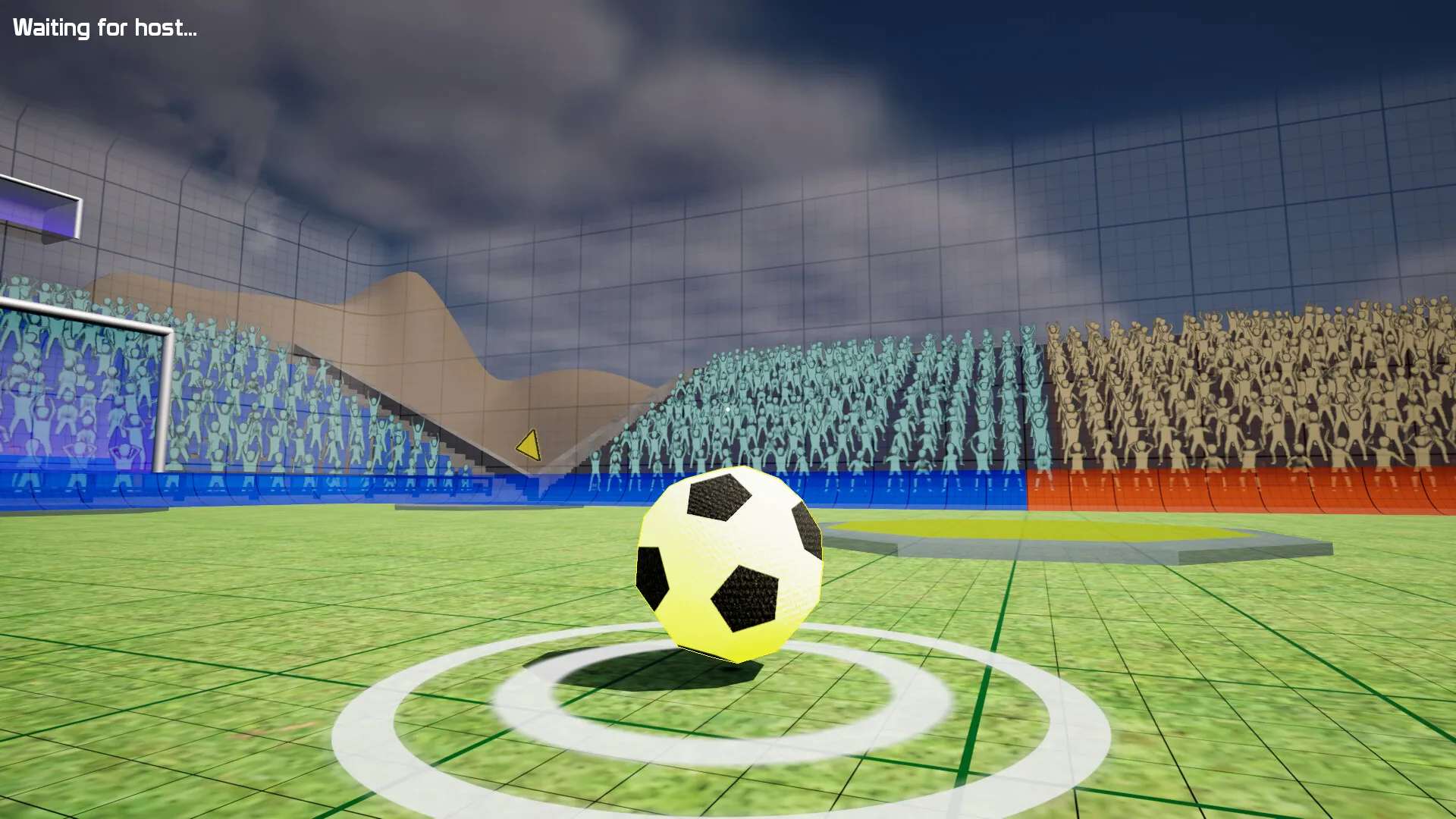 A LUNARBALL ball sitting on the centre spot of a bright stadium pitch.