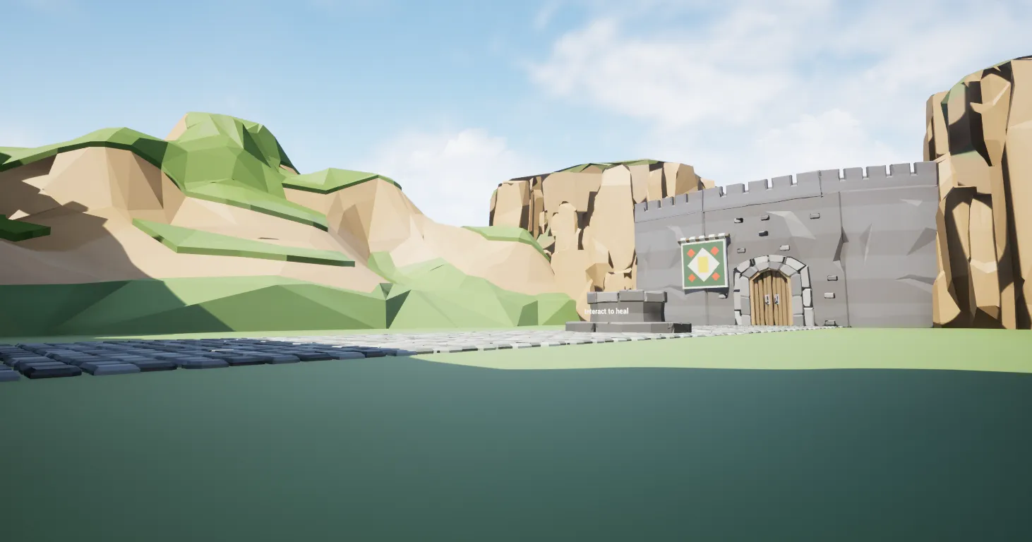 A low-poly castle gate in an early art style.